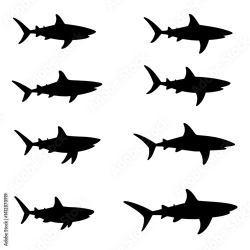 Set of Shark silhouette vector on white background
