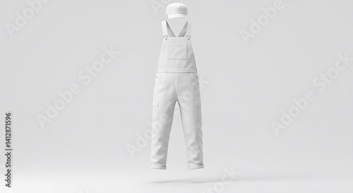 White Overalls and Cap Mockup:  Clean Minimalist Design for Fashion or Workwear Branding