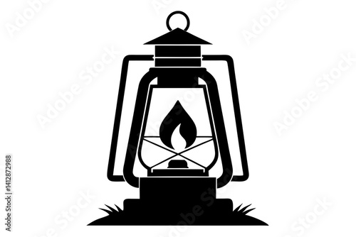 Camping Lantern Silhouette Vector Illustration Black and White