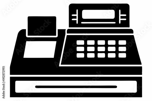 Cash Register Silhouette Vector Illustration Black and White