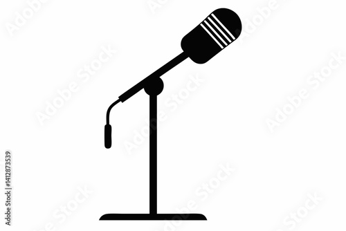 Mic Stand Silhouette Vector Illustration Black and White