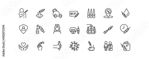 Set of icons for Vaccines. Editable stroke. Vector illustration
