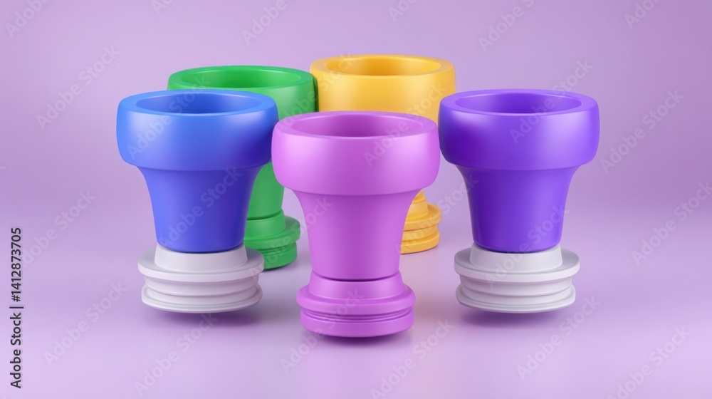Vibrant set of three colorful plastic cups representing business funnel flow with automation triggers for effective strategy Vibrant set of three colorful plastic cups representing business funnel flow with automation triggers for effective strategy