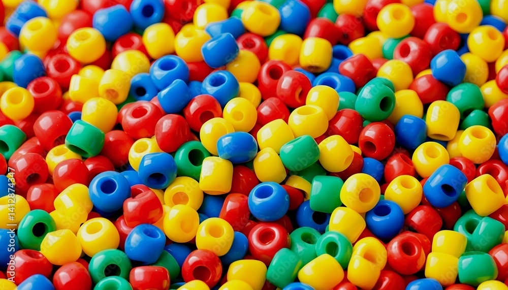 a vibrant close-up of colorful plastic pony beads scattered across a surface creates a textured and playful composition. a vibrant close-up of colorful plastic pony beads scattered across a surface creates a textured and playful composition.