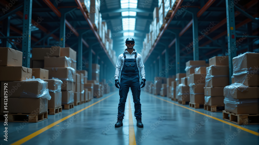Fototapeta premium Warehouse Worker in Modern Setting