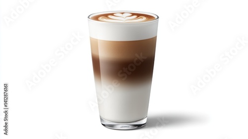 Latte art in tall glass, studio shot. Possible use Food photography