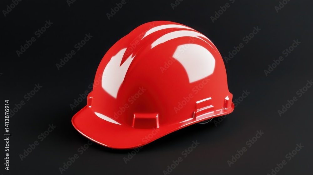 Fototapeta premium Red helmet mockup on black studio background, construction 