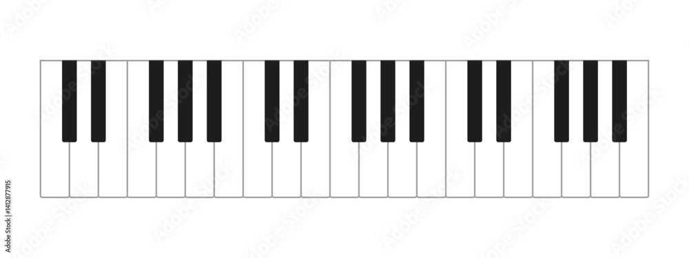 Piano keyboard layout showing white and black keys in a simple design for music education and composition Piano keyboard layout showing white and black keys in a simple design for music education and composition