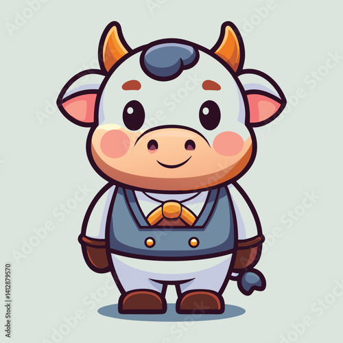 Cute cow dressed in overalls