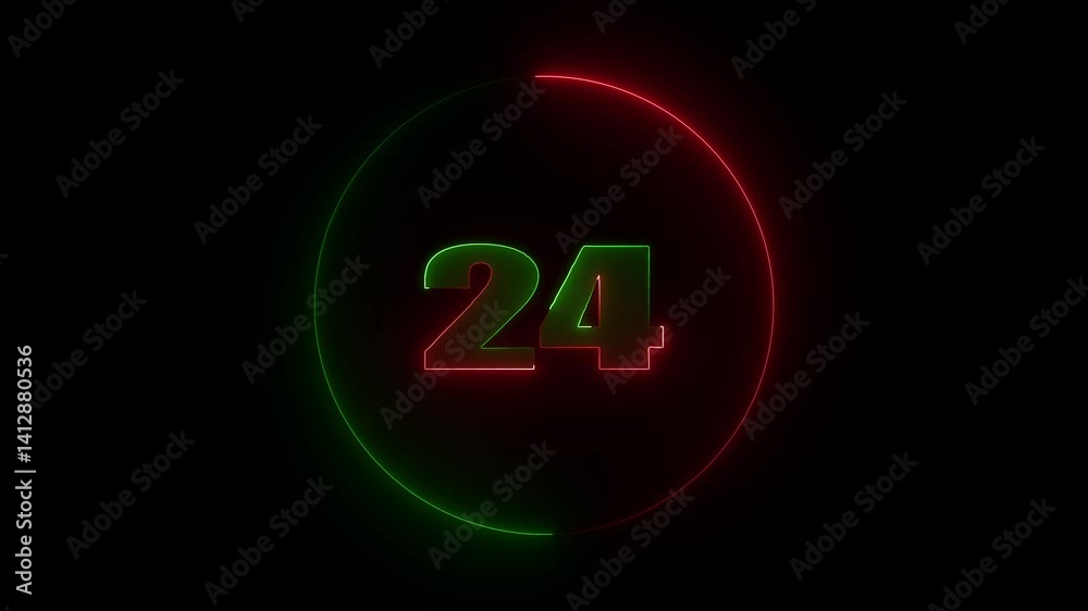 glowing neon count 24 number animation on black background.
glowing neon count 24 number animation on black background.