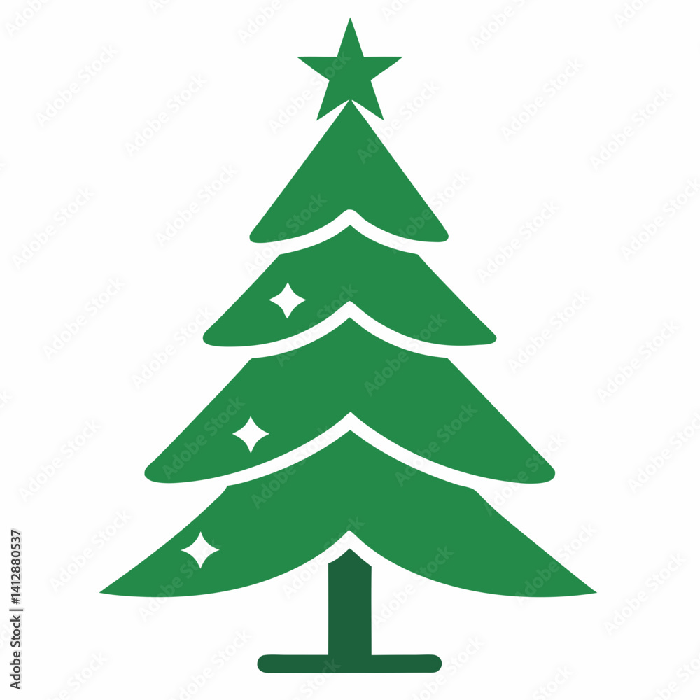 Obraz premium Minimalist Christmas Tree Silhouette Vector Art with Red Star