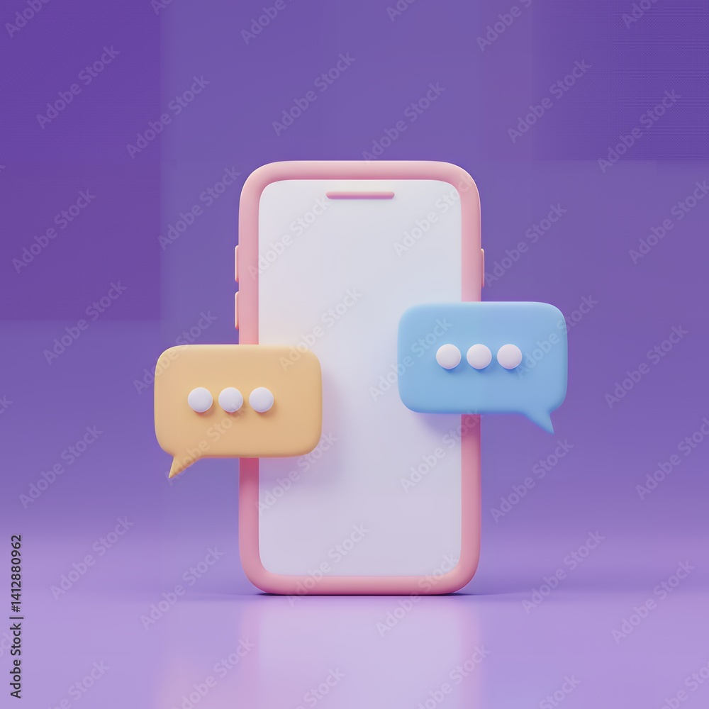 Mobile phone chat messages communication concept 3d rendering for social media and digital marketing use Mobile phone chat messages communication concept 3d rendering for social media and digital marketing use