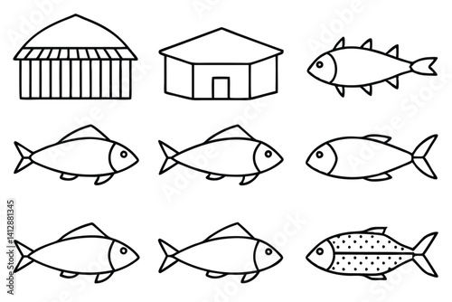 Fish Pond Farming Clipart Set