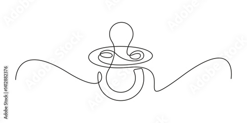 One line continuous of baby pacifier. Minimalist style art vector illustration in white background. Graphic illustration