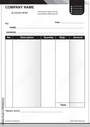Invoice cash memo delivery note template design vector file.
