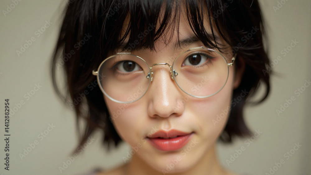 Fototapeta premium Portrait of a young Asian woman with round glasses