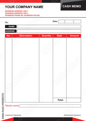 nvoice cash memo delivery note template design vector file.