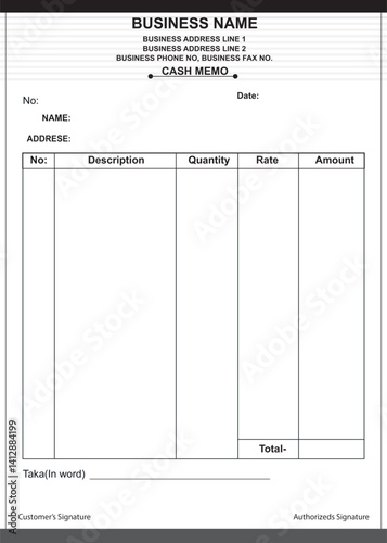 Invoice cash memo delivery note template design eps file.