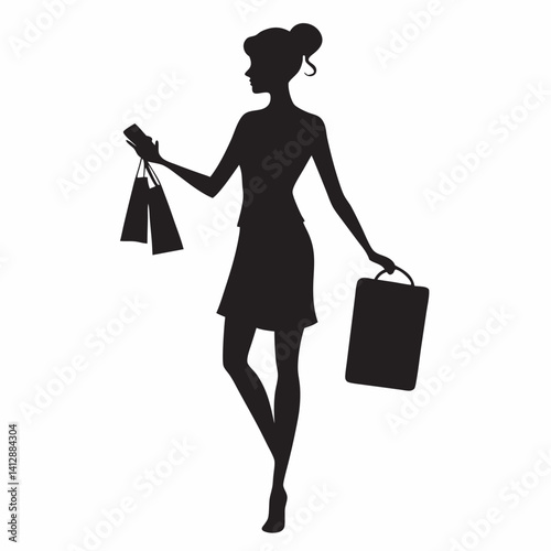 Shopping girl vector Silhouette on white background