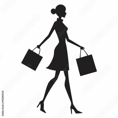 Shopping girl vector Silhouette on white background