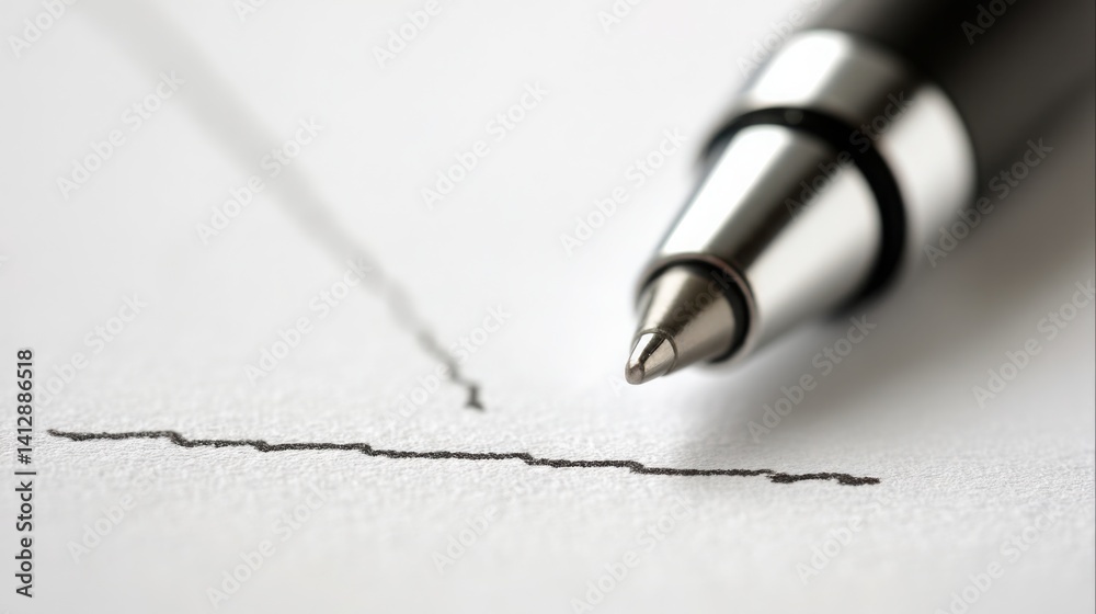 Fototapeta premium Close-up of a pen writing a line before stopping midway to symbolize the complexity of decision making process