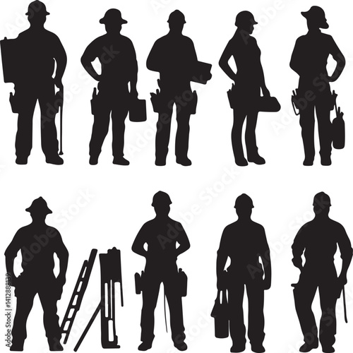 working people silhouttees vector on white background