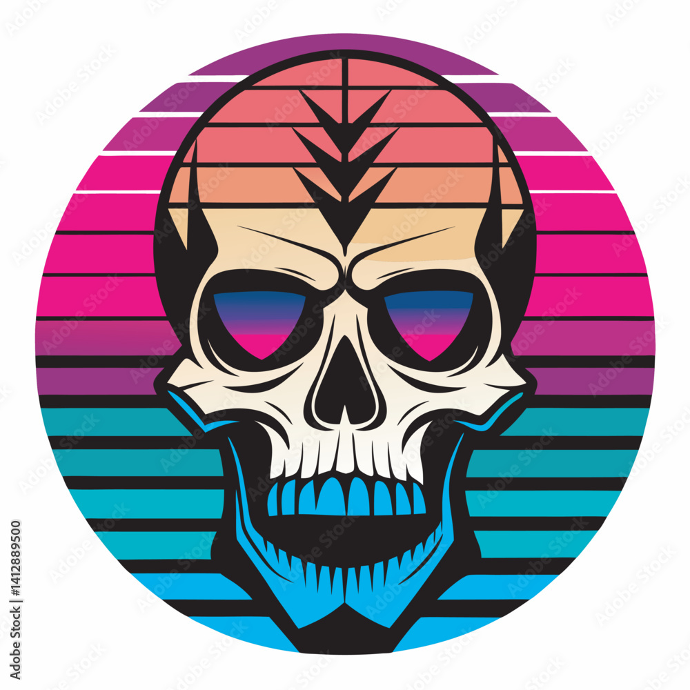 Fototapeta premium Skull Silhouette Retro T-Shirt Art SVG