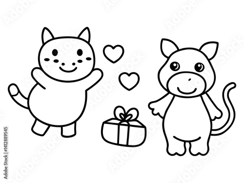 A cute cartoon illustration featuring a playful mix of animals