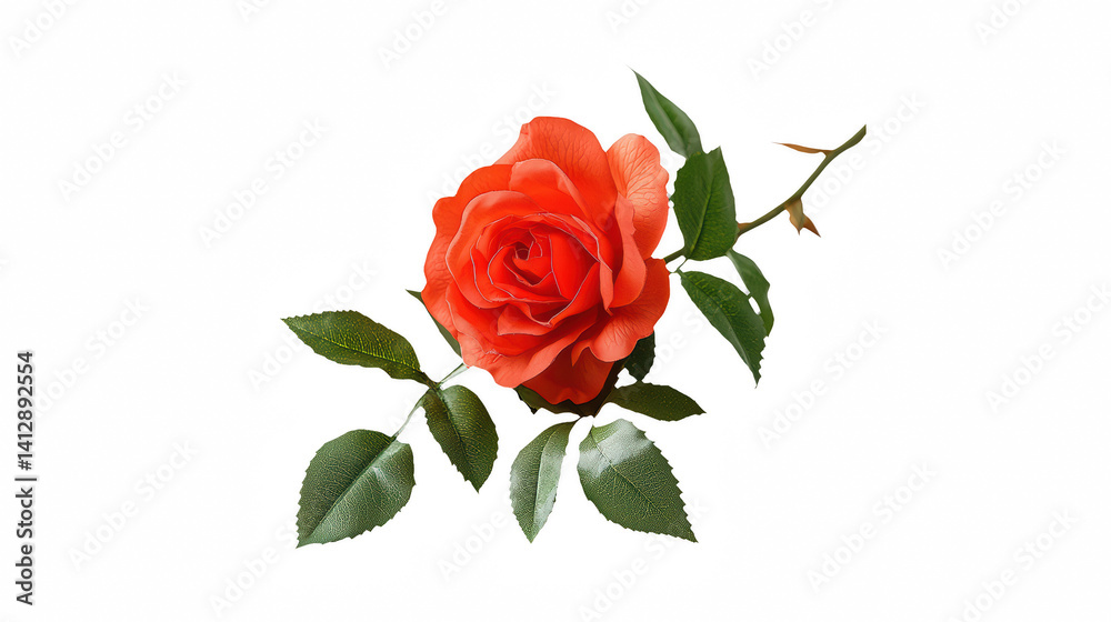 Fototapeta premium a red rose with leaves on a transparent background, PNG image, PNG file, Generative art.