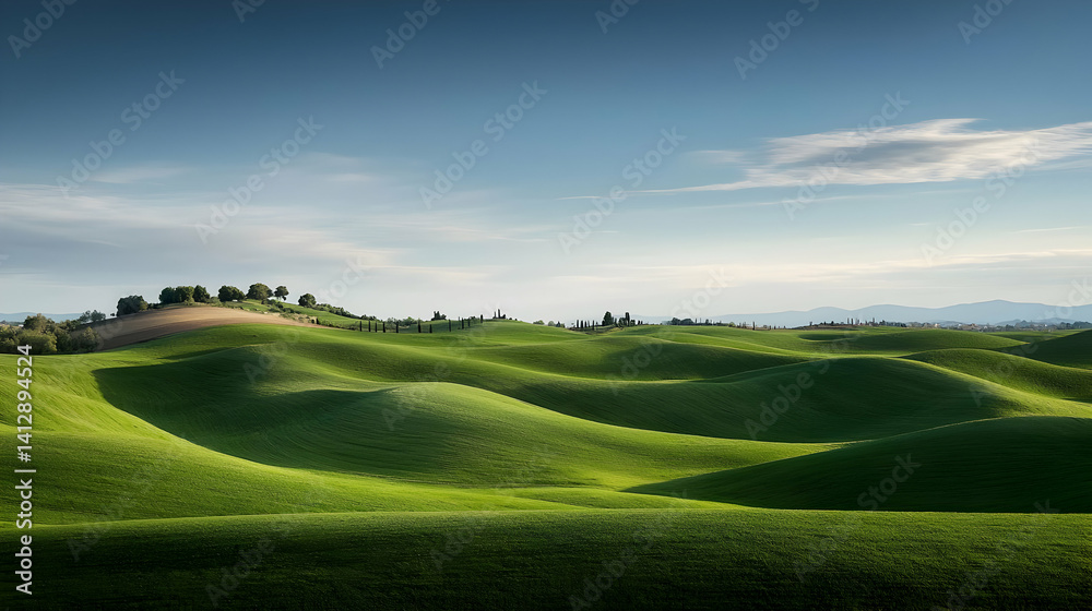 Rolling Green Hills Under Sunny Sky