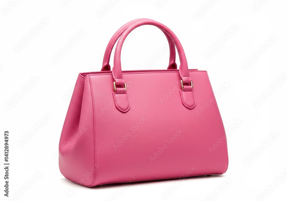 Elegant pink leather handbag with rounded handles isolated on white background Elegant pink leather handbag with rounded handles isolated on white background