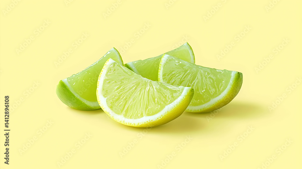 Fresh Lime Slices On Pastel Yellow Background