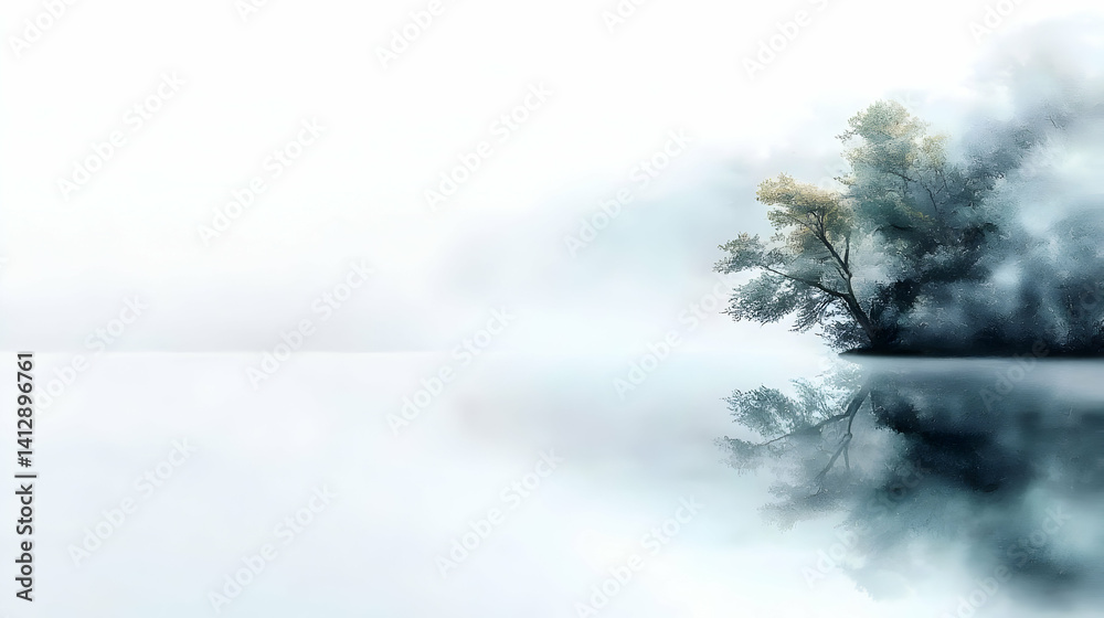Misty Landscape Reflection Of Tree