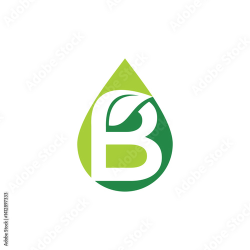 Water Drop, Leaf and Letter B Logo Design 001