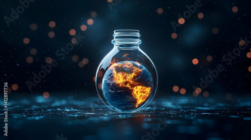 Burning Earth In Glass Bottle