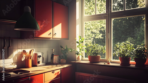Obraz na płótnie Sunlit Retro Kitchen Interior Design w salonie