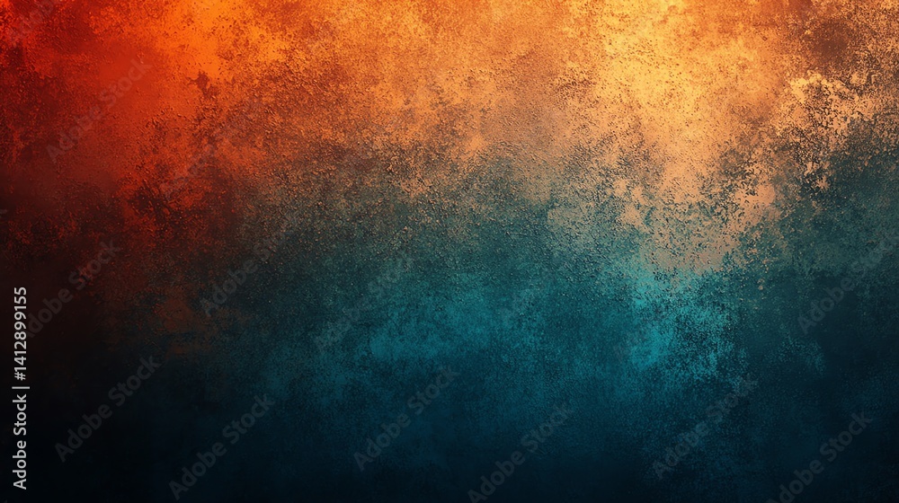 Obraz premium Vibrant orange and teal gradient background with a rough, textured surface. Perfect for websites, presentations, or any design project needing a bold, abstract feel.