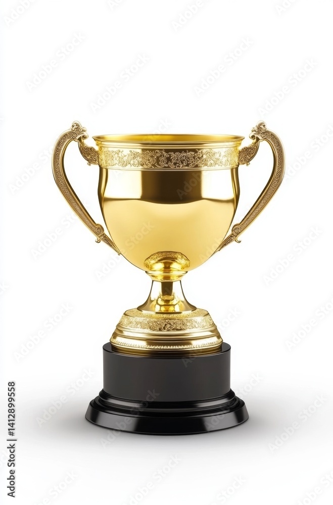 Gold trophy with black base. Ornate design, showcasing achievement Gold trophy with black base. Ornate design, showcasing achievement