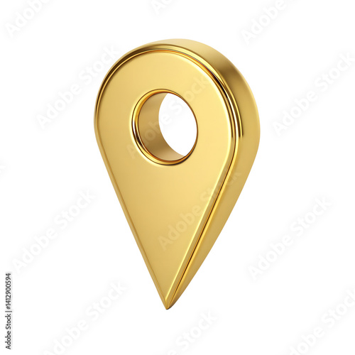 3d golden location pin icon isolated on transparent background.