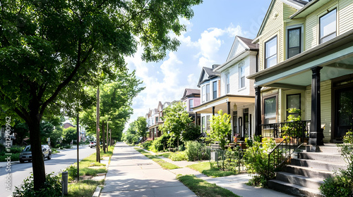 Residential Street Scene With Classic Homes Under Sunny Daylight