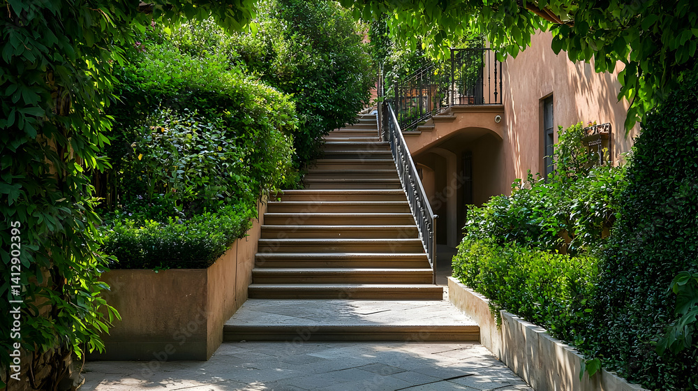Stone Stairs Leading Through Lush Garden