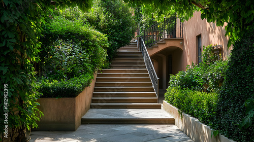 Obraz na płótnie Stone Stairs Leading Through Lush Garden w salonie