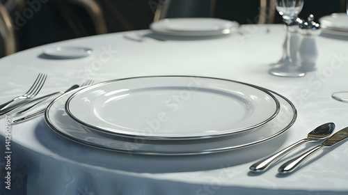 Obraz na płótnie Elegant Empty White Plate Setting On Table w salonie