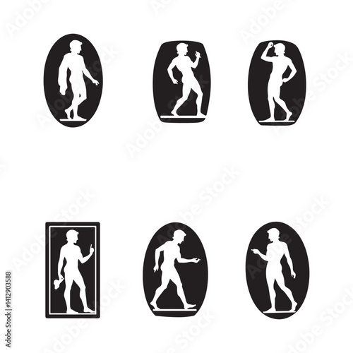 group of people men and woman cameo character silhouette vector set design 
