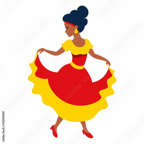 a cuban girl in a bright ruffled dress dancing