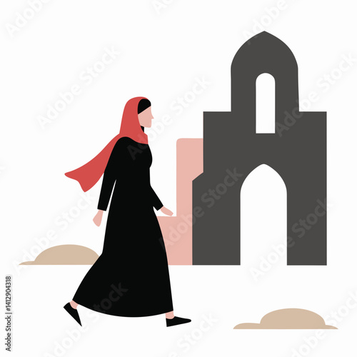 a lebanese woman in a modern abaya walking t