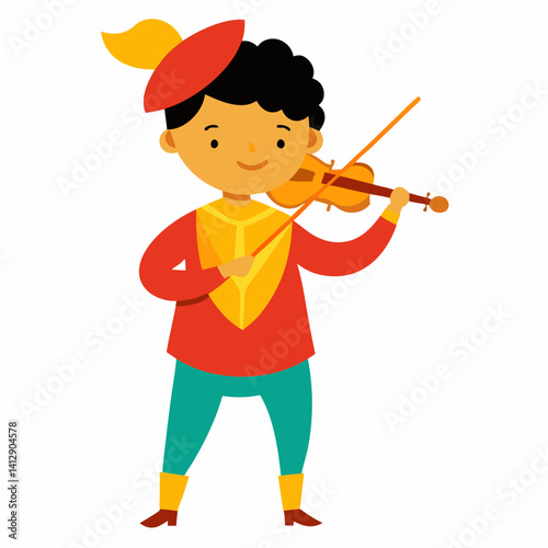  a roma boy in bright clothes playing the violin