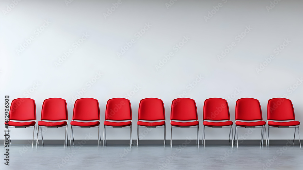 Row Of Red Chairs In Modern Waiting Area