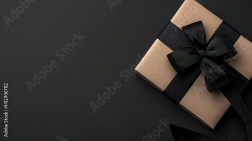 Obraz na płótnie Elegant Gift Box With Black Ribbon On Dark Background w salonie