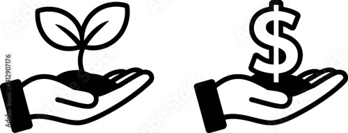 Investment Growth And Financial Prosperity Illustrated By Plant And Dollar Sign Icons